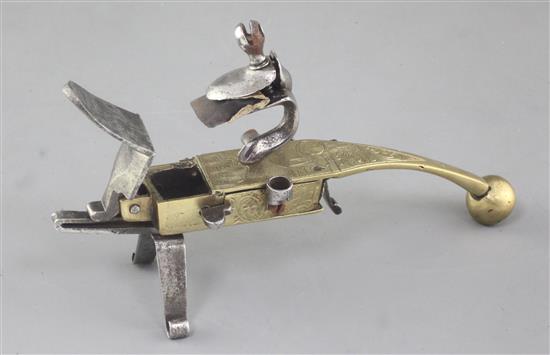 A brass and steel Tinder pistol c.1650-80, probably Nurnberg, 6.75in.